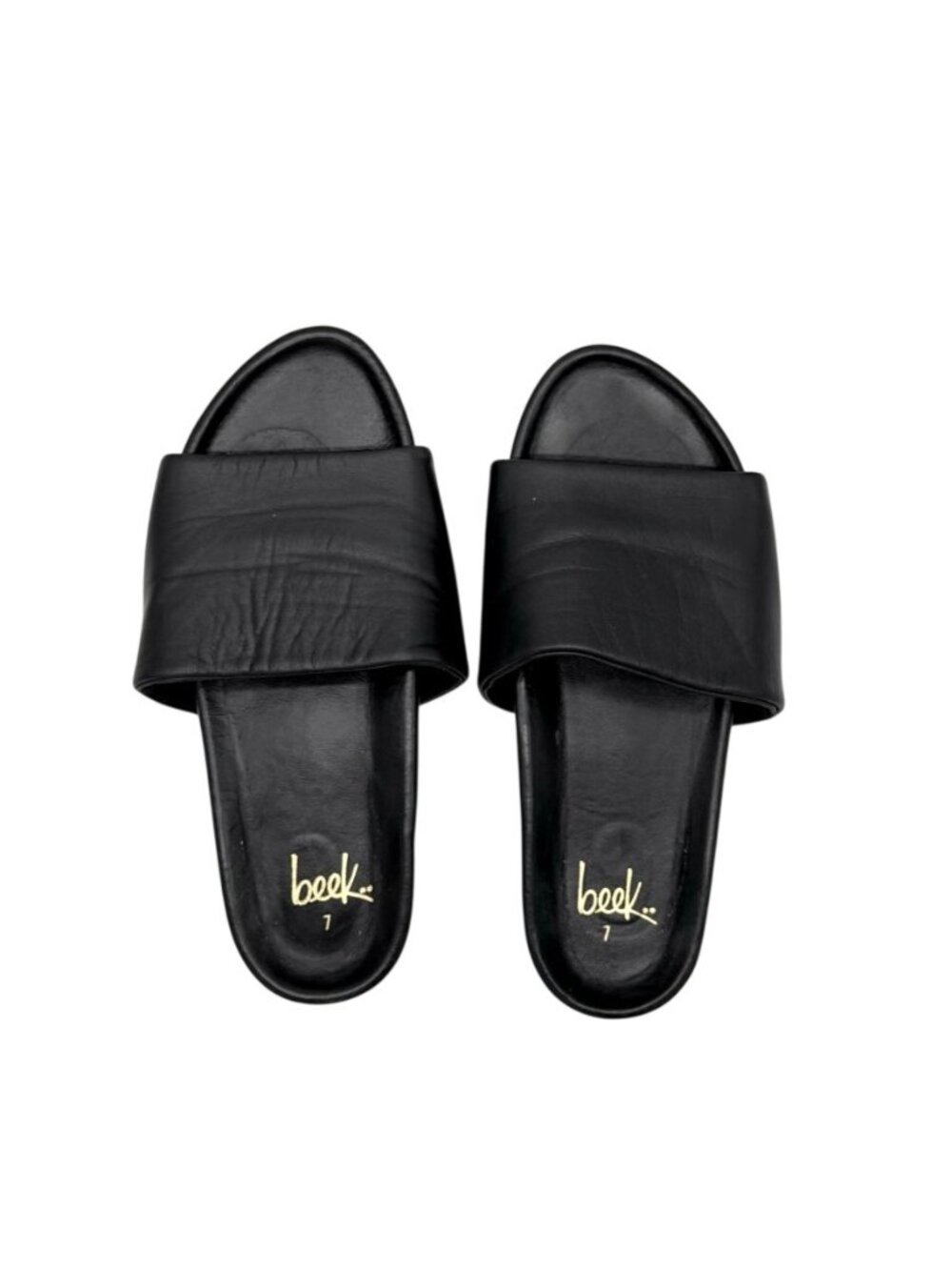Beek Pelican Leather Slide Sandals in Black - Size 7